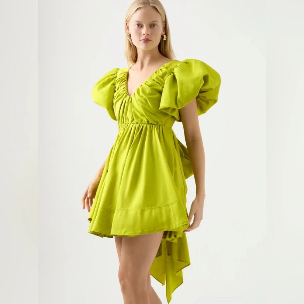 Aje Lime Green Puff Sleeve Dress - Picture 4 of 7
